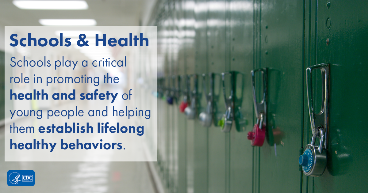 School hallway lockers graphic sponsored by Center For Disease Control - Schools & Health - Schools play a critical role in promoting the health and safety of young people and helping them establish lifelong healthy behaviors.