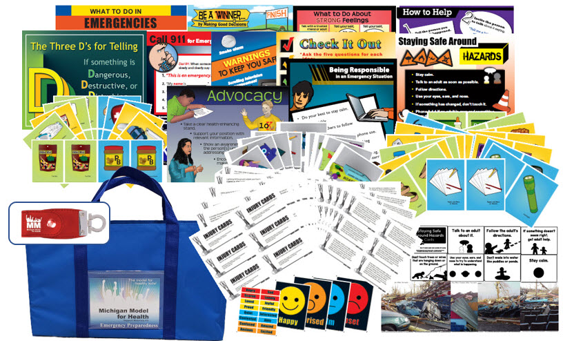 Emergency Preparedness Grade K-12 Curriculum - images of lessons, posters, cards and other support materials